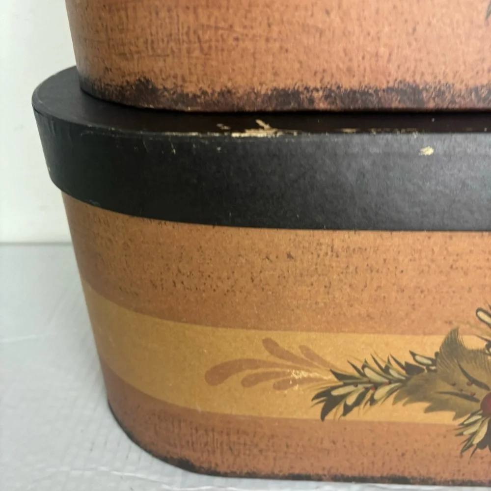 Set of 3-nesting oblong boxes-pine & holly-primitive/rustic decor